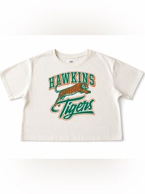 Official Stranger Things Hawkins High Tigers Crop Graphic T-Shirt - Medium